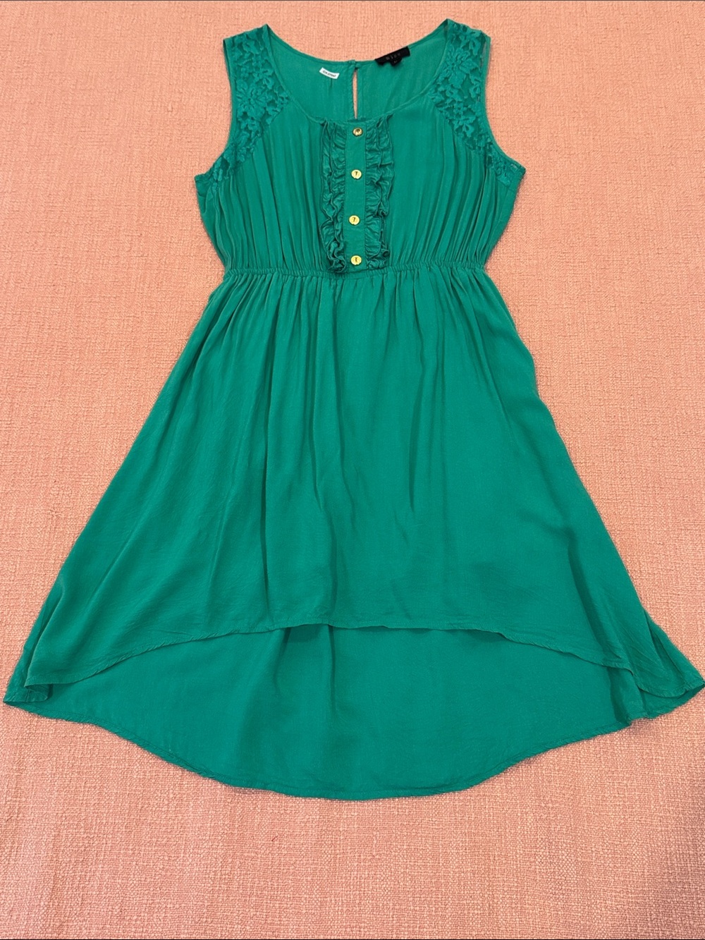 Med wm’s Teal Green Sleeveless Midi Dress with Ruffle Button Placket